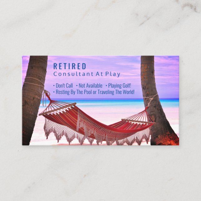 Funny Retired, Beach Hammock, DIY Profession Gag Business Card (Front)