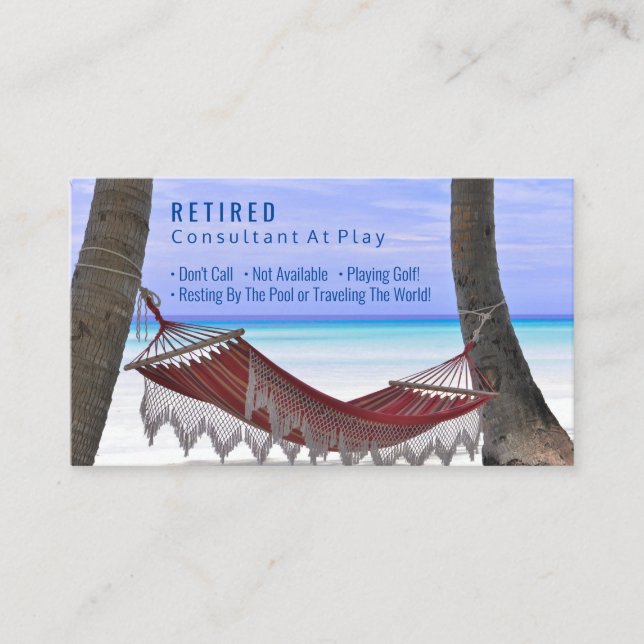 Funny Retired, Beach Hammock, Profession Gag Business Card (Front)