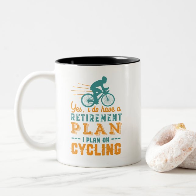 Funny Retired Cyclist Retirement Plan Cycling Two-Tone Coffee Mug (With Donut)