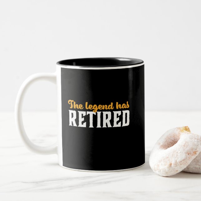 Funny Retired Retirement The Legend Has Retired Two-Tone Coffee Mug (With Donut)