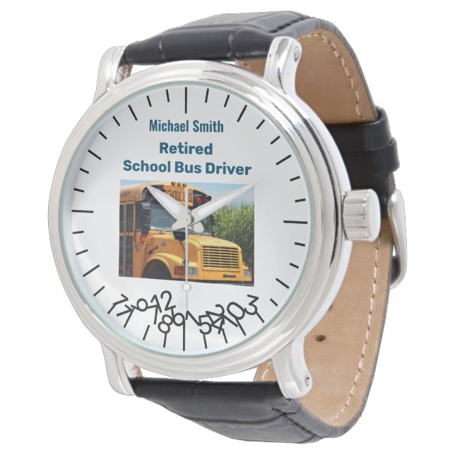 Funny Retired School Bus Driver Jumble Numbers  Watch (Angled)