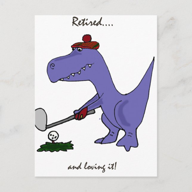 Funny Retired T-Rex Dinosaur Gofing Postcard (Front)