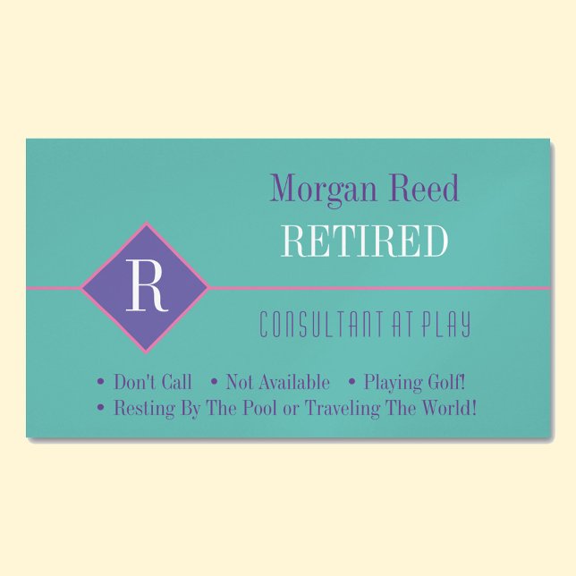 Funny Retired, Teal & Purple, DIY Gag Magnetic Business Card (Creator Uploaded)
