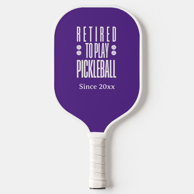 Funny Retired to Play Pickleball Year Purple White Pickleball Paddle (Front)