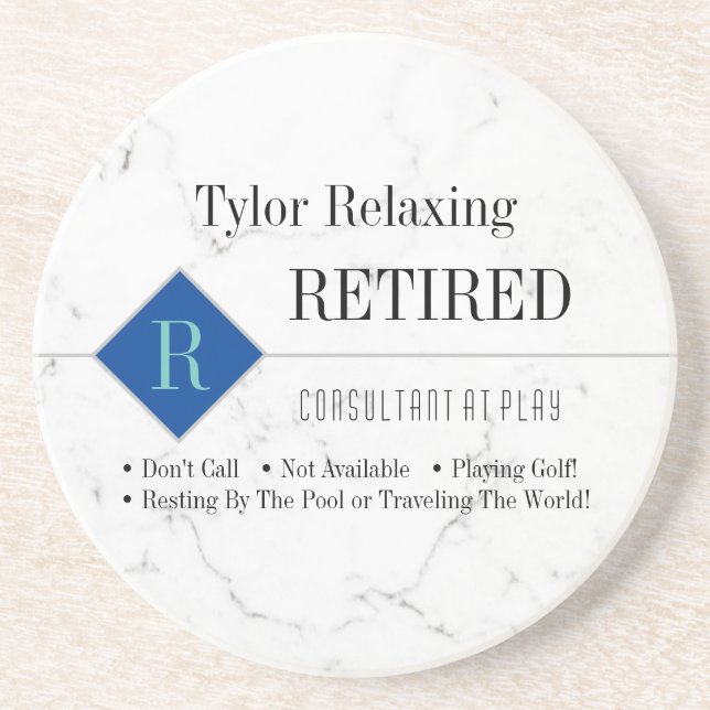 Funny Retired, White Marble, DIY Profession Gag Coaster (Front)