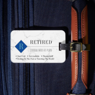 Funny Retired, White Marble, Profession Gag Luggage Tag