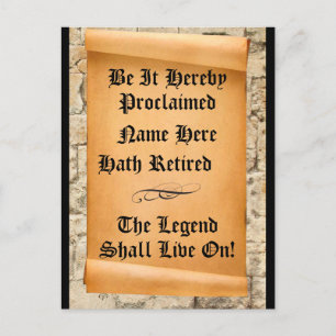 Funny Retirement announcement ancient  scroll Postcard