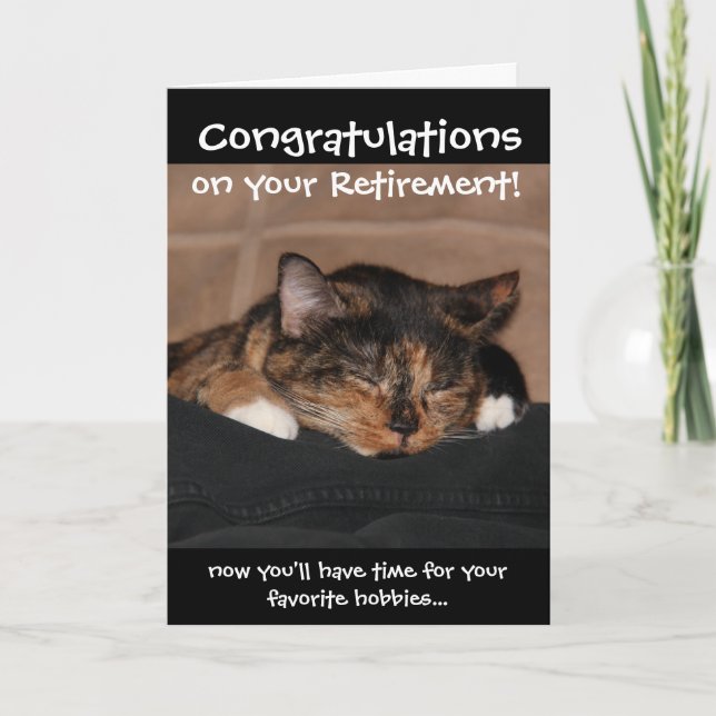 Funny Retirement Card, Napping Calico Cat Card (Front)