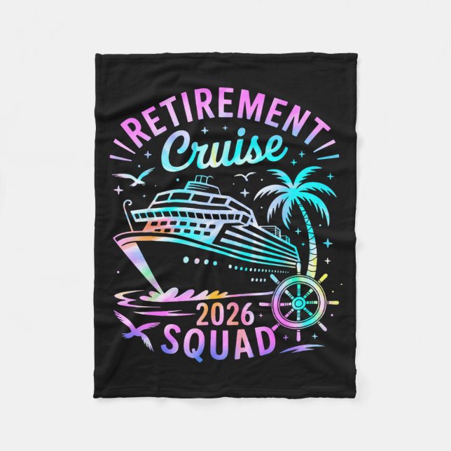 Funny Retirement Cruise 2026 Squad Tie Dye Retired Fleece Blanket (Front)