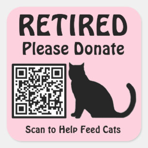 Funny Retirement Custom QR Code Cat Theme Pink Square Sticker
