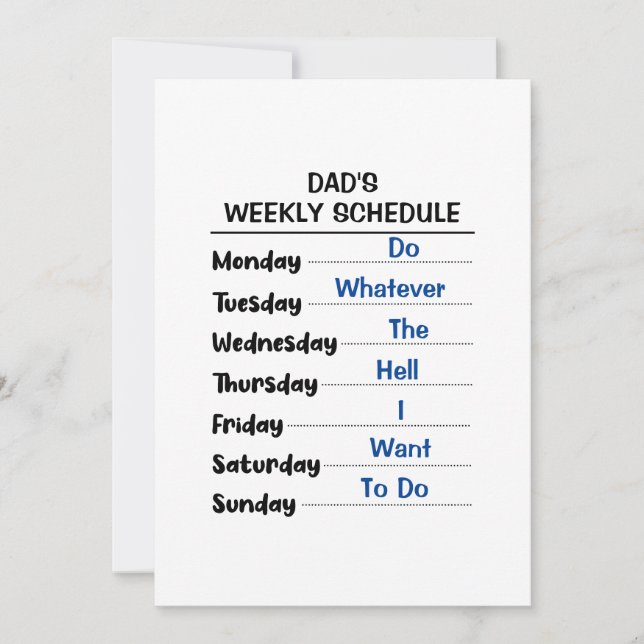 Funny Retirement Dad Weekly Schedule Holiday Card (Front)