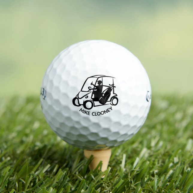 Funny Retirement Gift Custom Name Golf Cart Design Golf Balls (Insitu Tee)