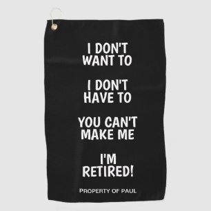 Funny retirement gift golf towel with custom name