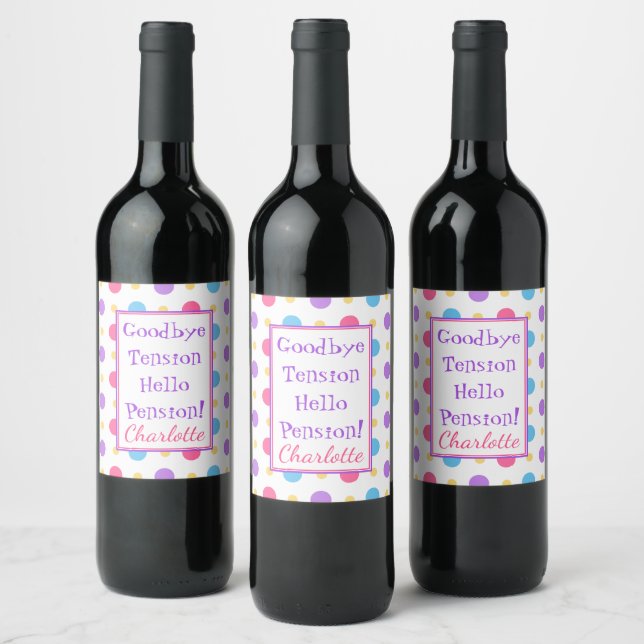 Funny Retirement Hello Pension Colorful Wine Label (Bottles)