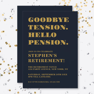 Funny Retirement Party Navy Blue Gold Humourous Invitation