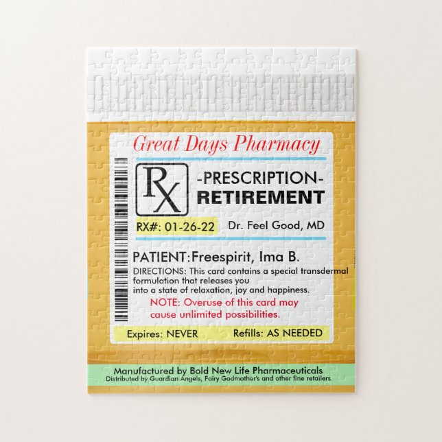 Funny Retirement Prescription RX Jigsaw Puzzle (Vertical)