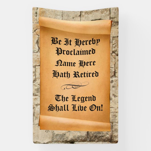 Funny Retirement with ancient scroll on stone Banner (Vertical)
