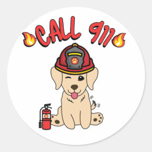 Funny retriever dog is a firefighter classic round sticker