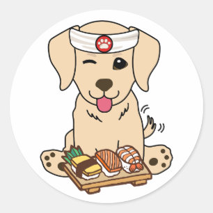 Funny retriever dog is a sushi chef classic round sticker