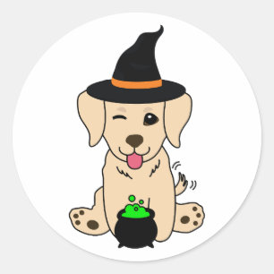 Funny retriever dog is a witch classic round sticker