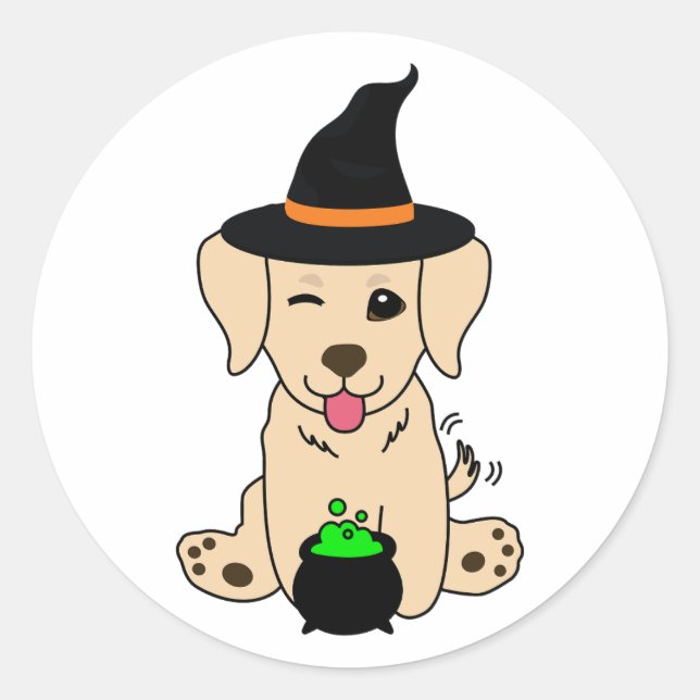 Funny retriever dog is a witch classic round sticker (Front)