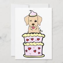 Funny retriever dog jumping out of a cake