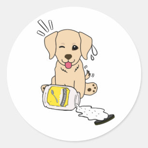 Funny retriever dog spilled mayonnaise classic round sticker