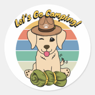 Funny retriever dog wants to go camping classic round sticker