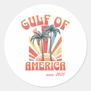 Funny Retro 2025 Grunge Design, Gulf Of Usa Americ Classic Round Sticker