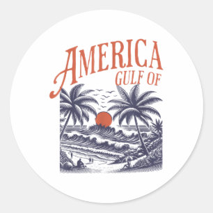 Funny Retro 2025 Grunge Design, Gulf Of Usa Americ Classic Round Sticker