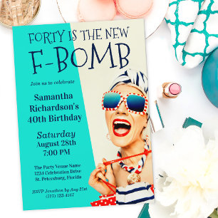Funny Retro 40th Birthday F-Bomb Invitation
