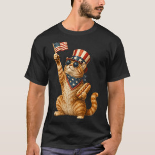 Funny Retro 4th Of July Cat Hot Dog Lovers T-Shirt