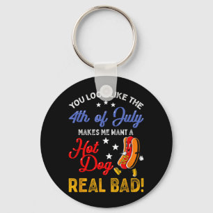 Funny Retro 4th Of July Makes Want A Hot Dog Real Key Ring
