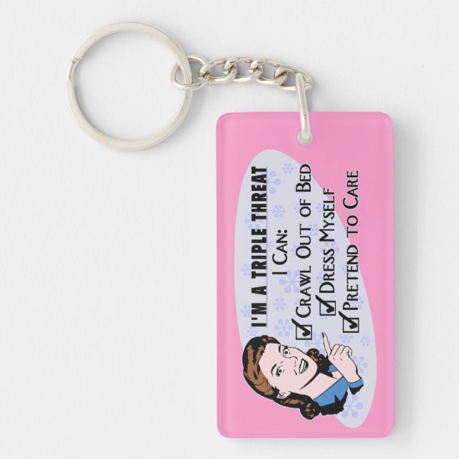 Funny Retro 50's Sarcastic Woman: Triple Threat Key Ring (Front)