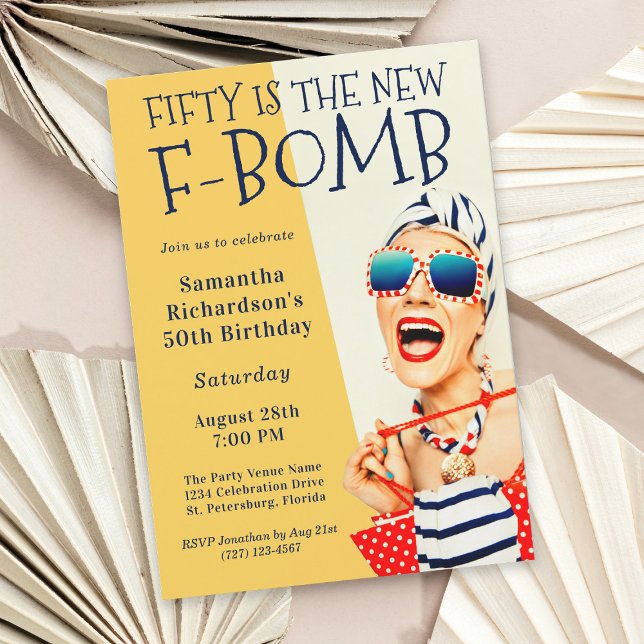 Funny Retro 50th Birthday F-Bomb Invitation (Creator Uploaded)