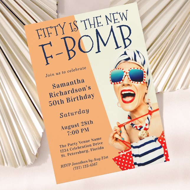 Funny Retro 50th Birthday F-Bomb Invitation (Creator Uploaded)
