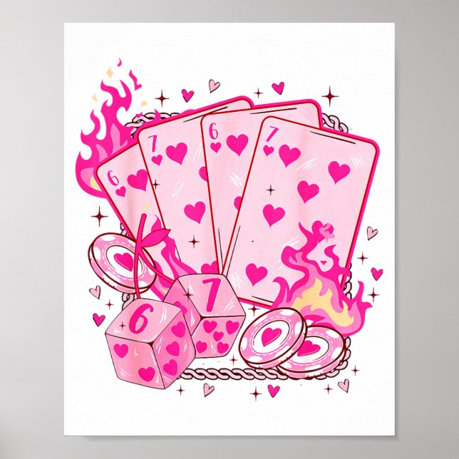 Funny Retro 6 7 Valentine Love Hearts Playing Card Poster (Front)