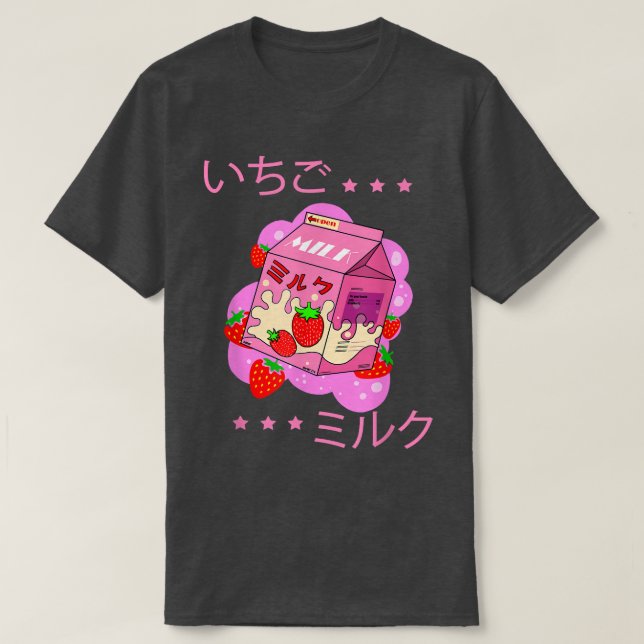 Funny Retro 90s Japanese Kawaii Strawberry Milk Sh T-Shirt (Design Front)