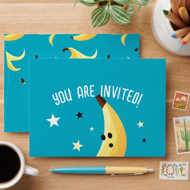 Funny Retro Banana Party Favours Puns Editable Envelope (Desk)