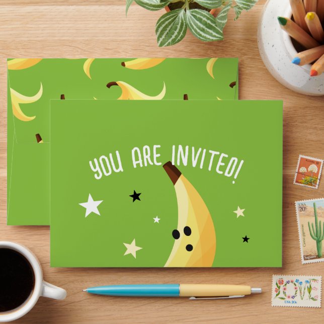Funny Retro Banana Party Favours Puns Editable Envelope (Desk)