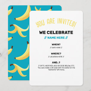Funny Retro Banana Party Favours Puns Editable Invitation