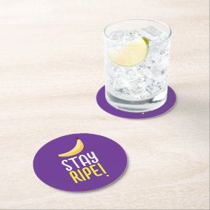 Funny Retro Banana Party Favours Puns Editable Round Paper Coaster