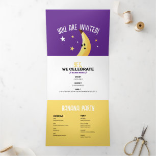 Funny Retro Banana Party Favours Puns Editable Tri-Fold Invitation