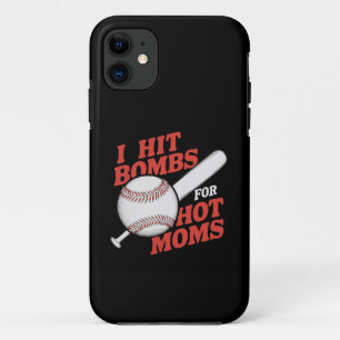 Funny Retro Baseball I Hit Bombs For Hot Moms iPhone 11 Case