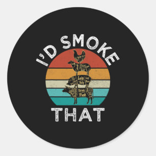 Funny Retro Bbq Party Smoker Chef Dad Gift I’d Smo Classic Round Sticker