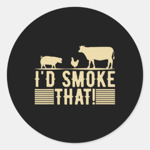 Funny Retro Bbq Party Smoker Chef Dad Gift I’d Smo Classic Round Sticker