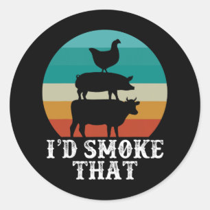 Funny Retro Bbq Party Smoker Chef Dad Gift I’d Smo Classic Round Sticker