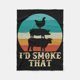 Funny Retro Bbq Party Smoker Chef Dad Gift I’d Smo Fleece Blanket