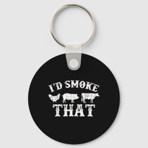 Funny Retro Bbq Party Smoker Chef Dad Gift I’d Smo Key Ring