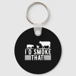 Funny Retro Bbq Party Smoker Chef Dad Gift I’d Smo Key Ring